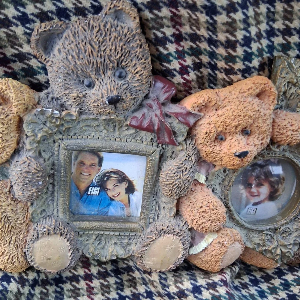 Vtg 90s Teddy Bear Multi Photo Frame Resin Rustic Cottagecore Butter Mom